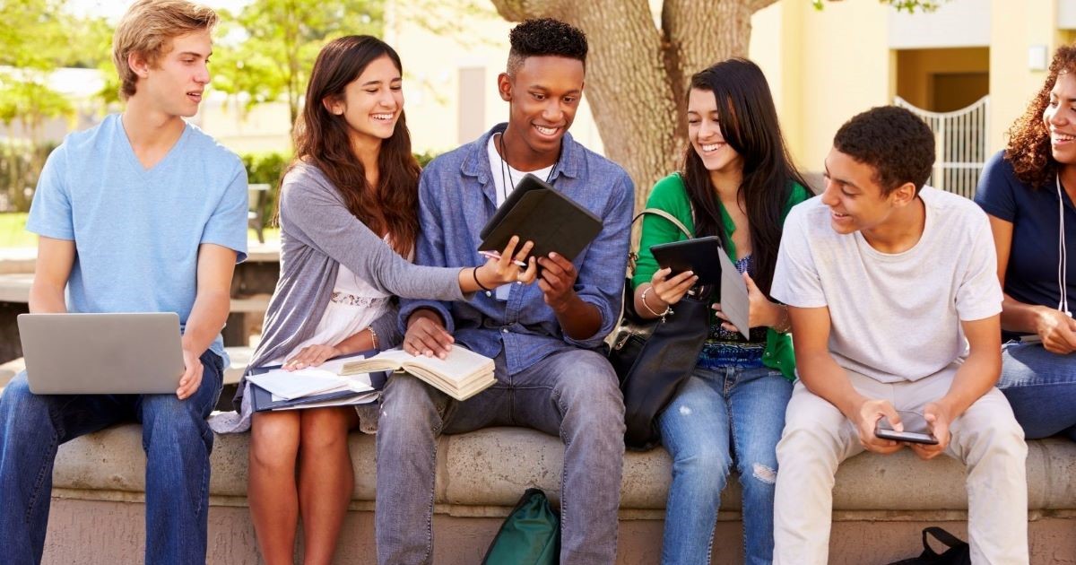 Students conversing.